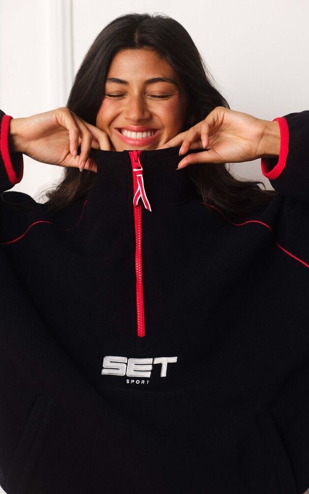 Microfleece/Nylon Uniform Raglan Quarter Zip - Rouge(Onyx)