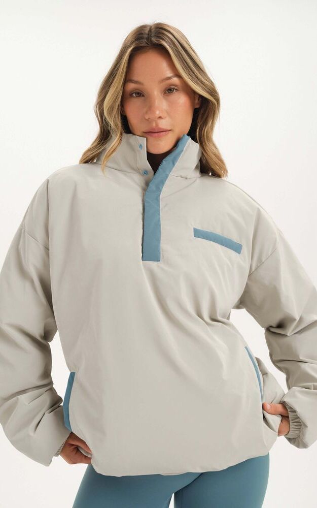 Nylon Puff Quarter Snap Jacket - Glisten
