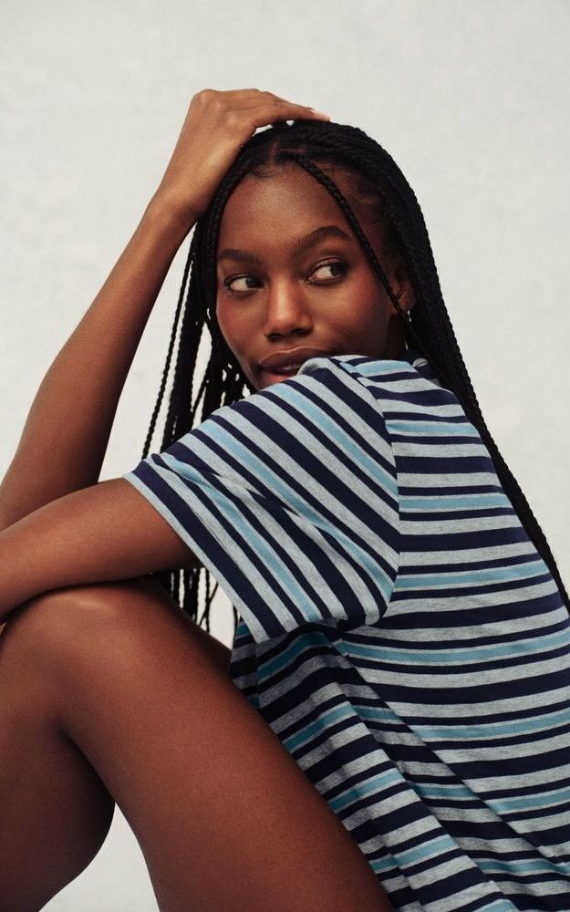 Classic Cotton Daily Stripe Boyfriend Tee - Washed