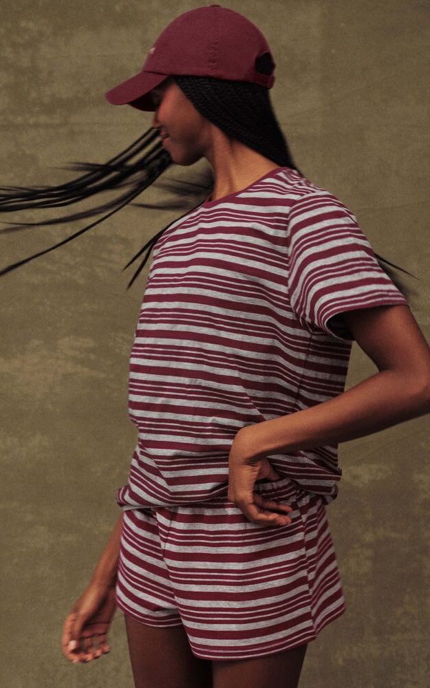 Classic Cotton Daily Stripe Boyfriend Tee - Sepia
