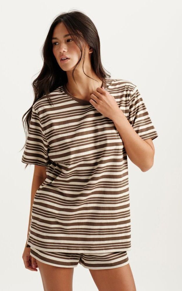 Classic Cotton Daily Stripe Boyfriend Tee - Grain