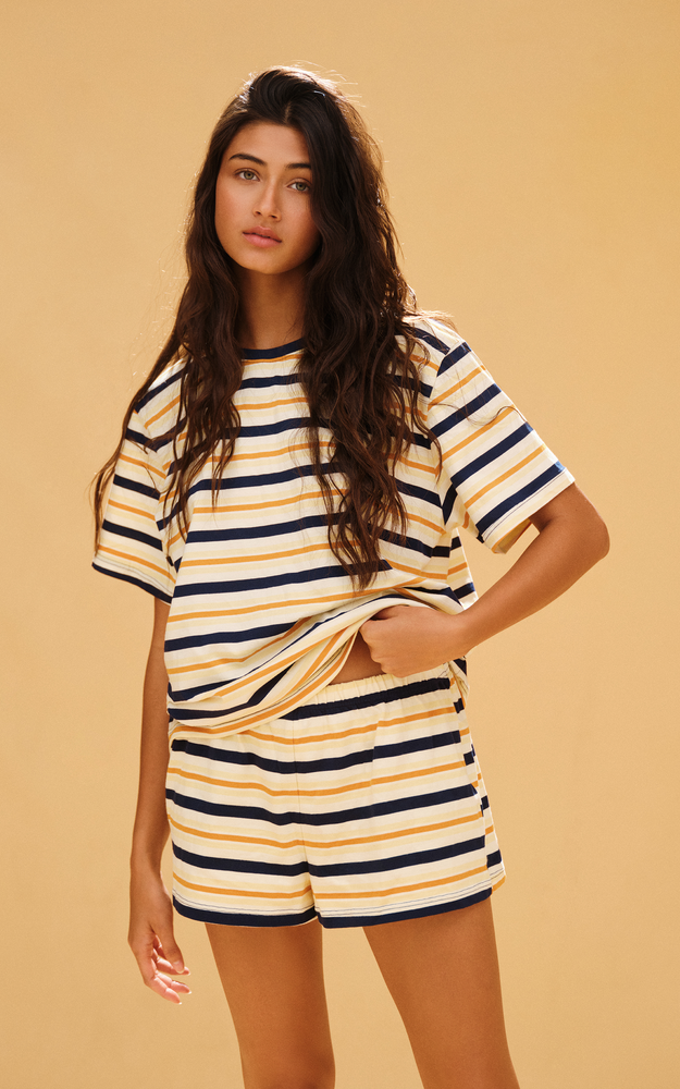 Classic Cotton Daily Stripe Boyfriend Tee - Melon