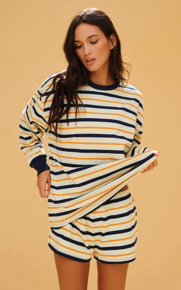 Classic Cotton Daily Stripe Cuffed Long Sleeve - Zest