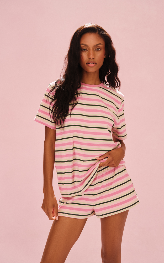 Classic Cotton Daily Stripe Boyfriend Tee - Pink Lemonade