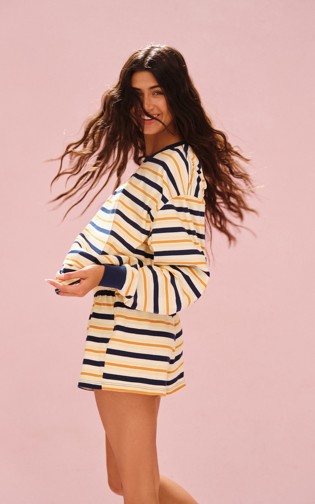Classic Cotton Daily Stripe Cuffed Long Sleeve - Melon