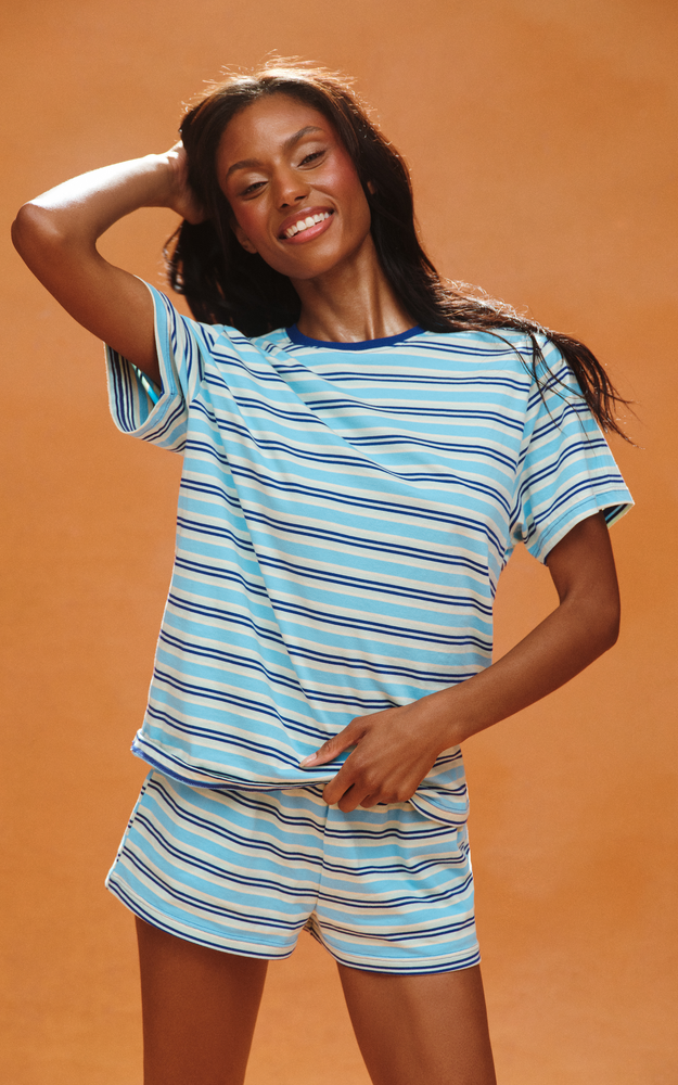 Classic Cotton Daily Stripe Boyfriend Tee - Maui