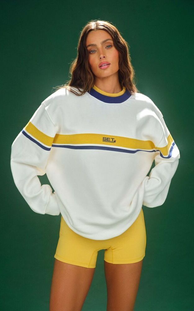 Midweight Sweats Staple Set Striped Layer Crewneck - Custard