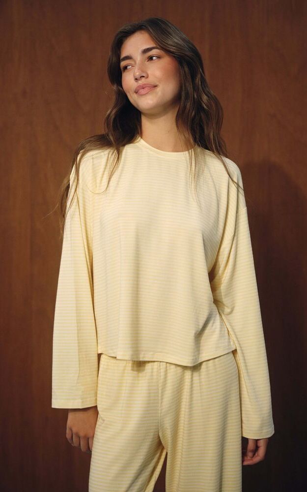 Sleep Jersey Comfort Stripe Boxy Long Sleeve - Taffy