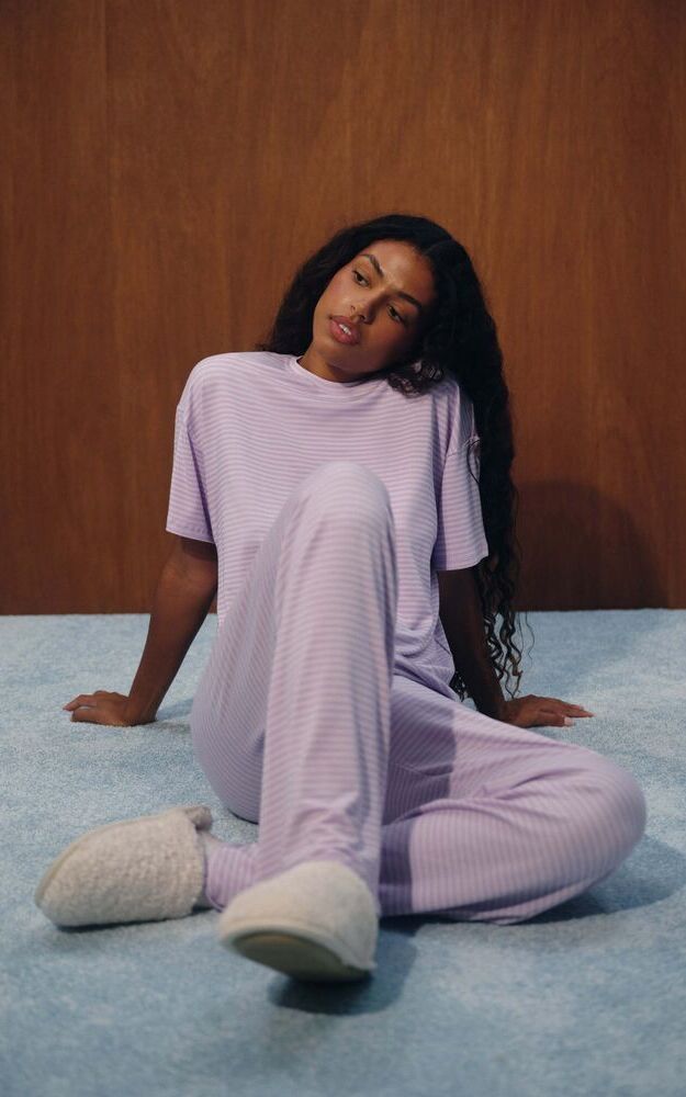 Sleep Jersey Comfort Stripe Boxy Tee - Buttercream - Image 2