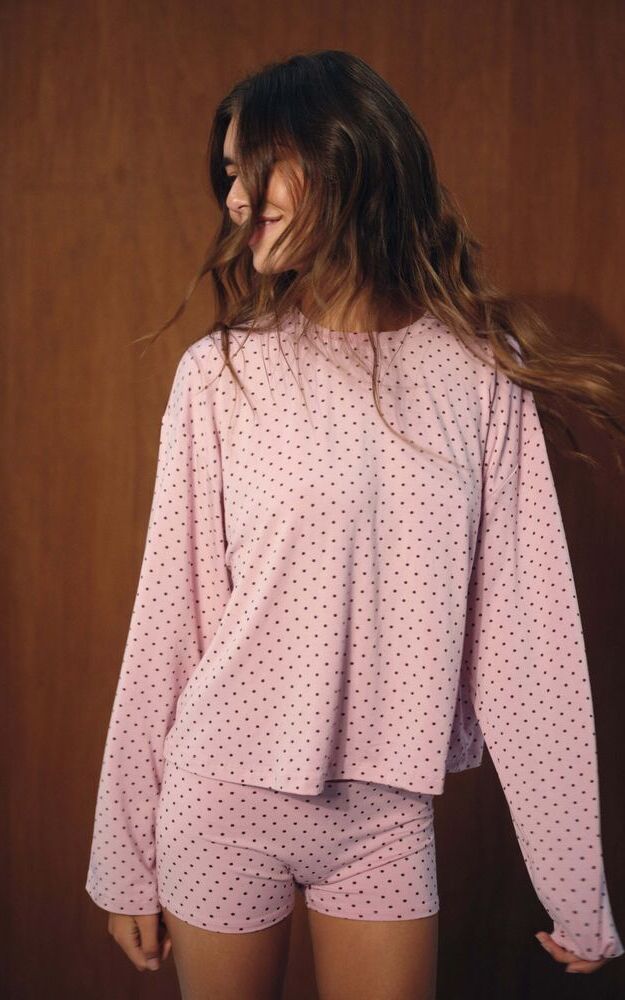 Sleep Jersey Comfort Polka Dot Boxy Long Sleeve - Swirl
