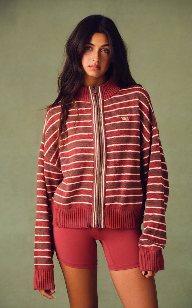 Weekend Knit Weekend Stripe Funnel Zip - Sweet Tea