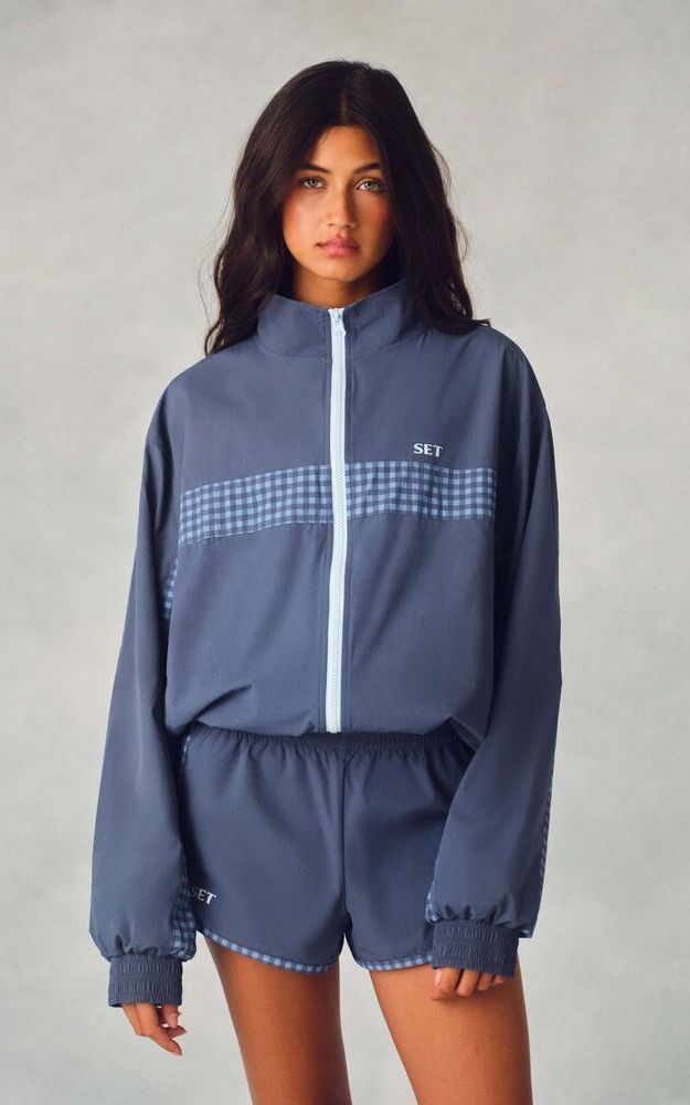 Nylon Track Gingham Panel Jacket - Hammock