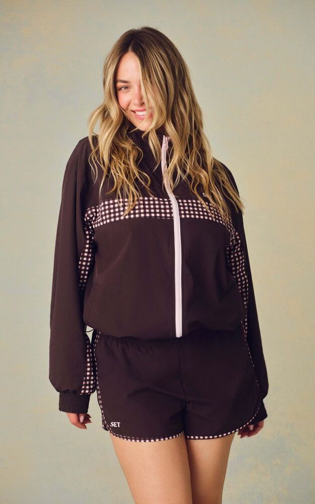 Nylon Track Gingham Panel Jacket - Driftwood