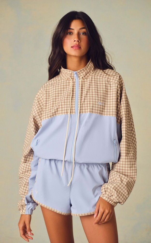 Nylon Track Gingham Courtside Jacket - Palmetto