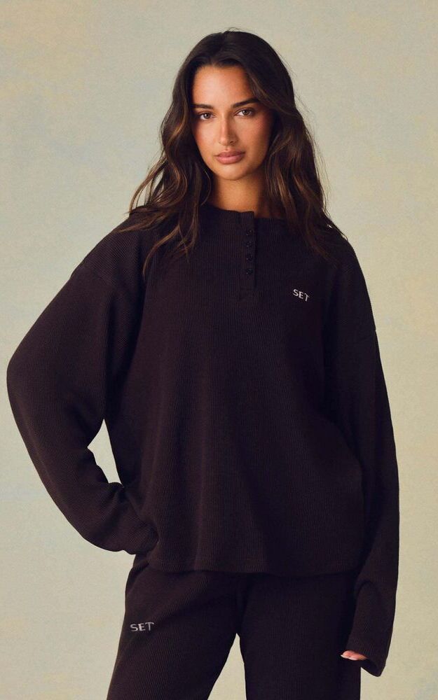 Waffle Lounge Boxy Henley - Driftwood