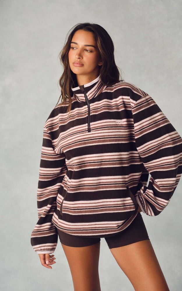 Microfleece Stripe Half Zip - Driftwood