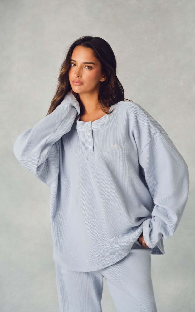 Waffle Lounge Boxy Henley - Palmetto