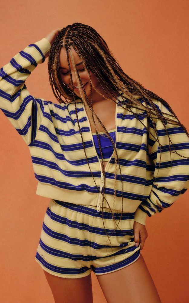 Towel Terry Terry Stripe Funnel Zip Hoodie - Toucan