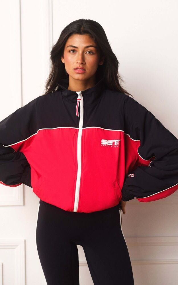 Microfleece/Nylon Track Fleece-Lined Varsity Zip Up - Rouge