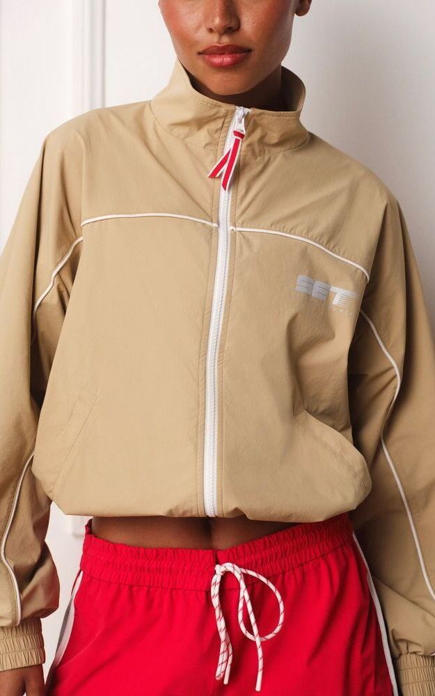 Nylon Track Varsity Zip Up - Brulee