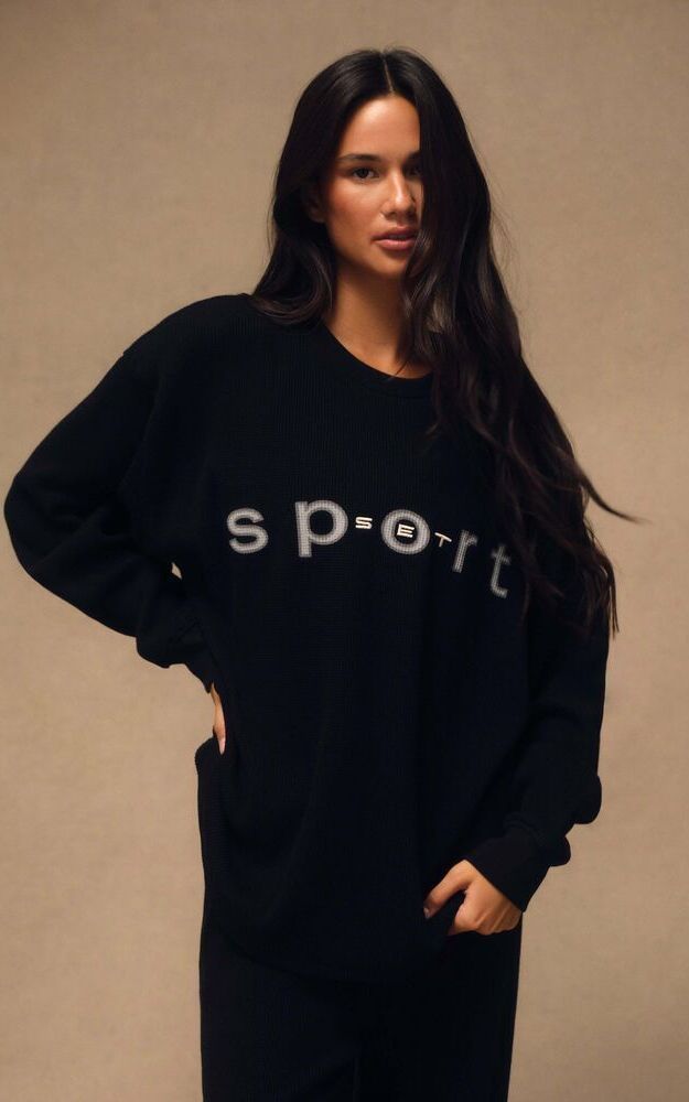 Waffle Lounge Cuffed Long Sleeve - Onyx