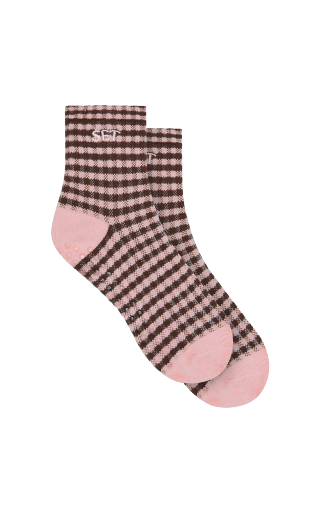 Set Gingham Grip Shorty Socks - Driftwood