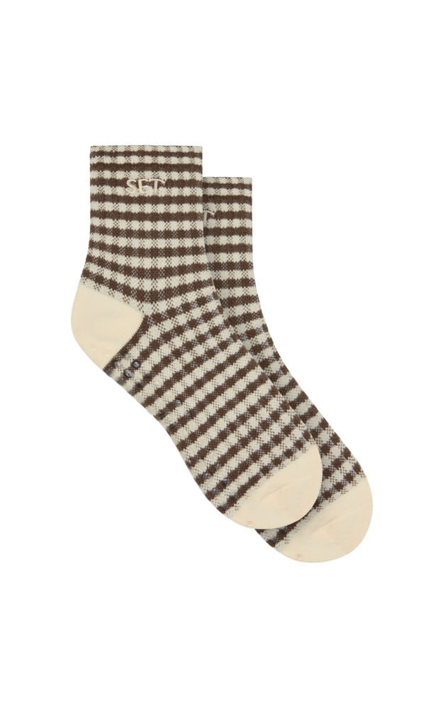 Set Gingham Grip Shorty Socks - Sweet Tea